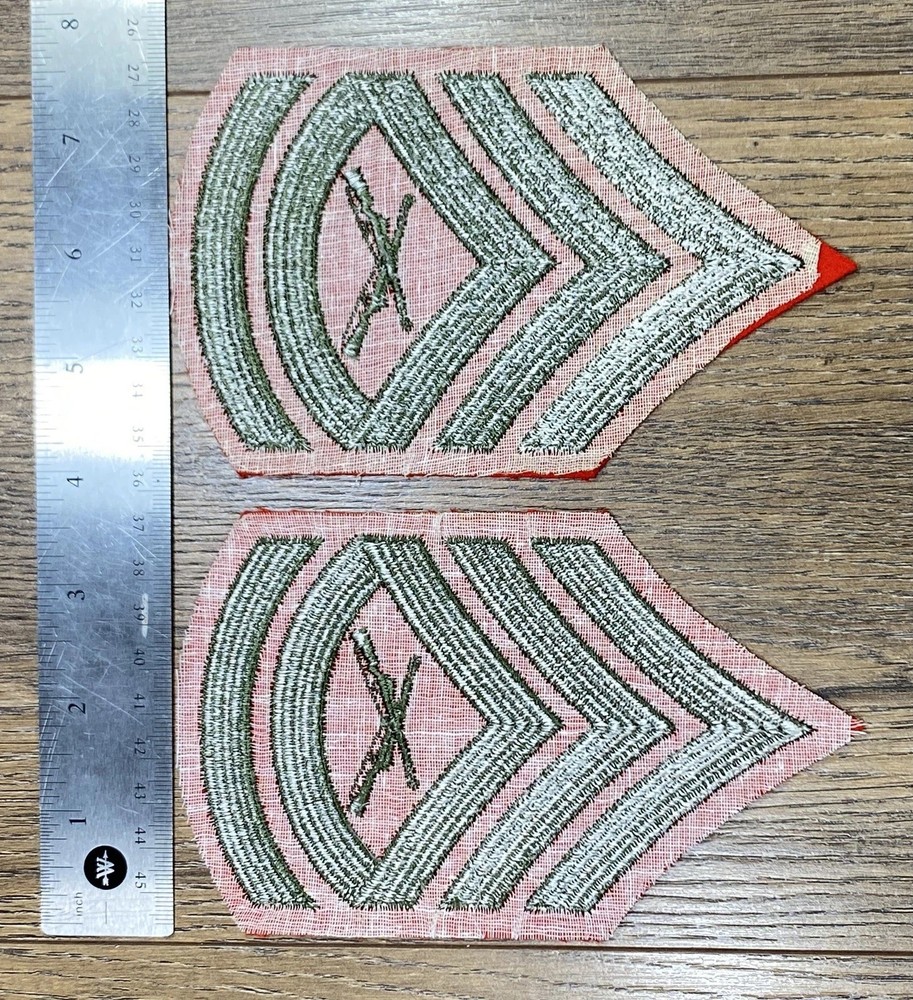 USMC Marines Chevron ~ Gunnery Sergeant (GySgt) ~ E7 ~ Patch Set ~ Green on Red
