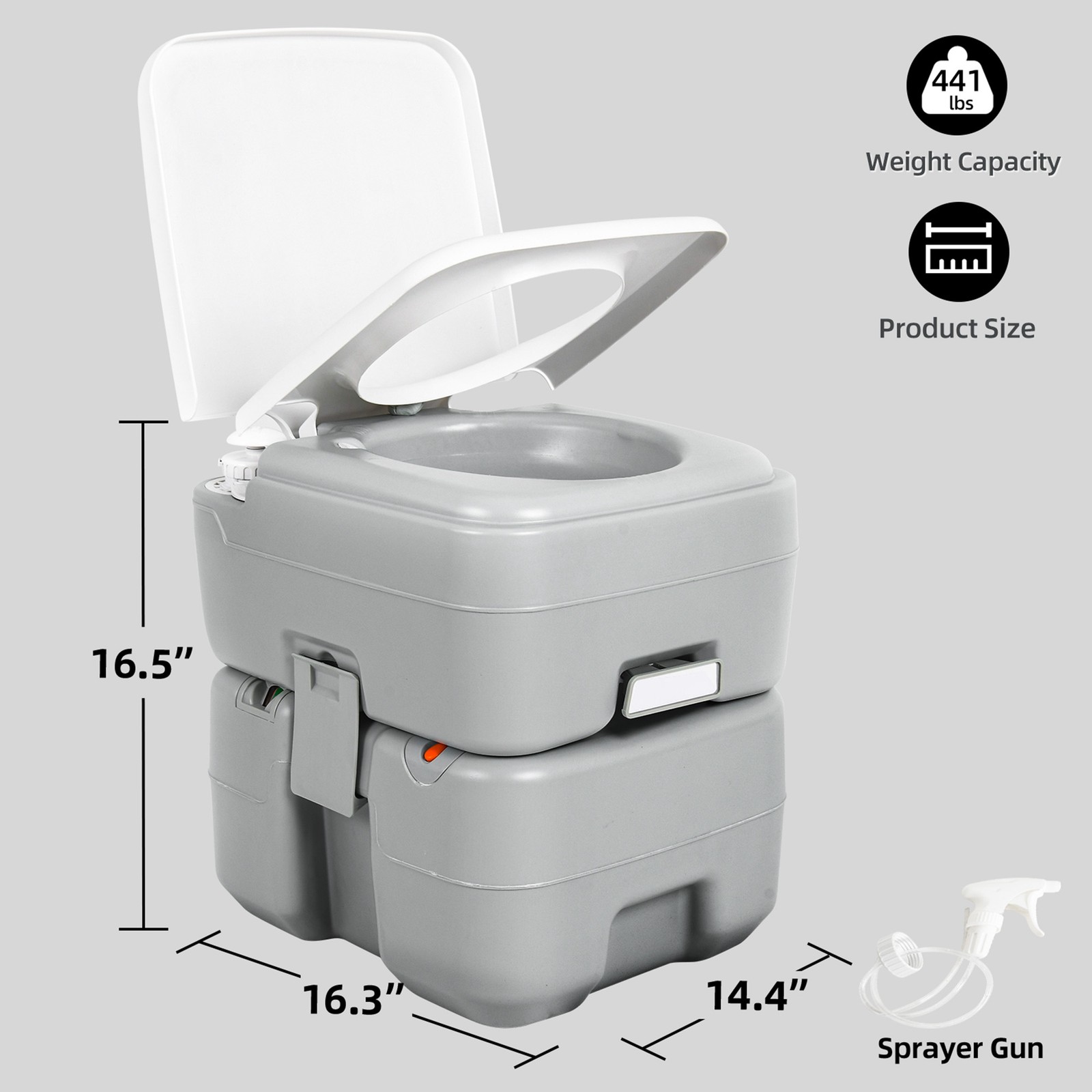 Portable Toilet 5.28 Gallon 20 L Siphon Jet Camping Commode Potty for Travel Car