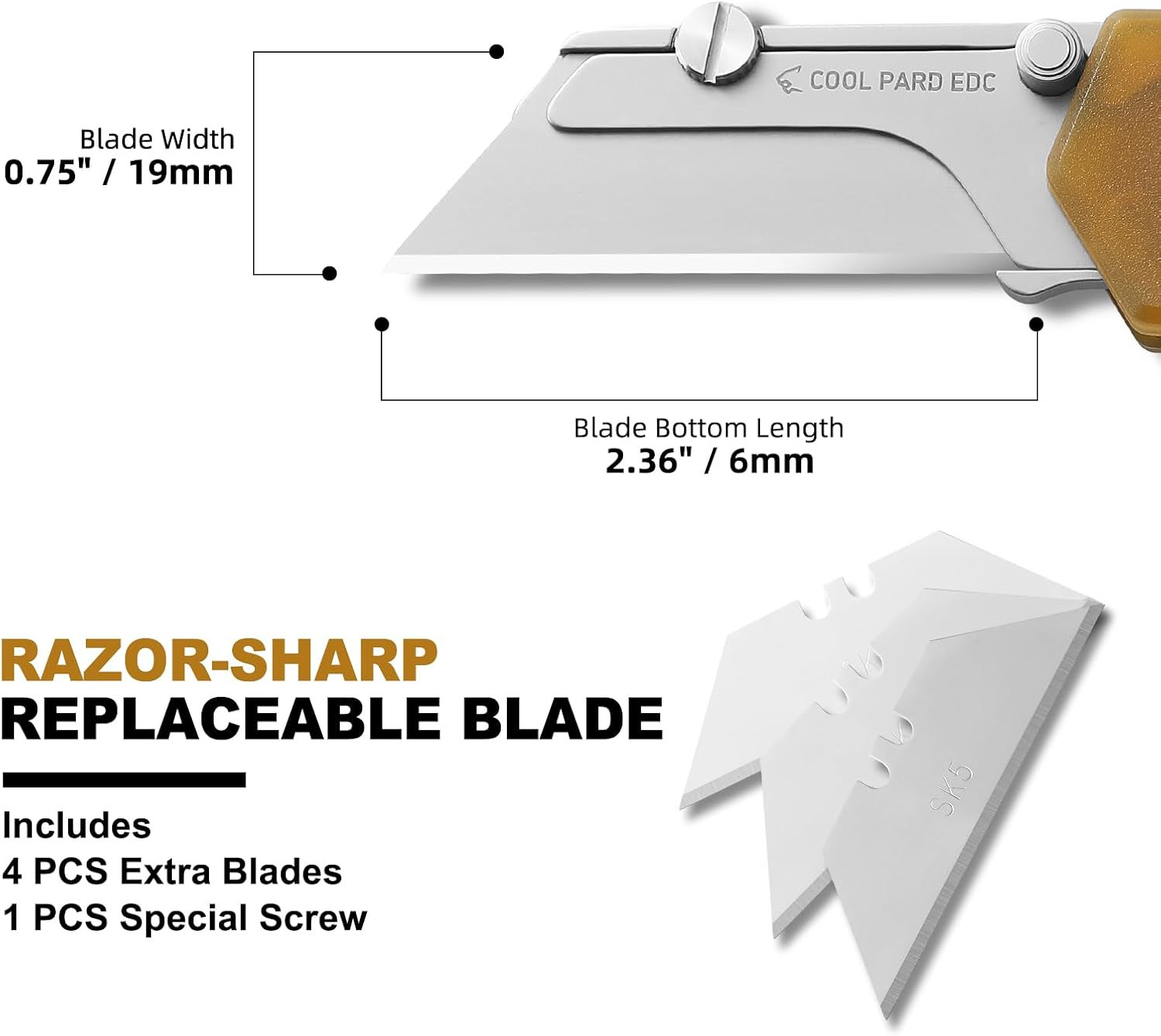 Folding Pocket Utility Knife ，Quick Change Blade Razor Knife with 4Pcs Extra Raz