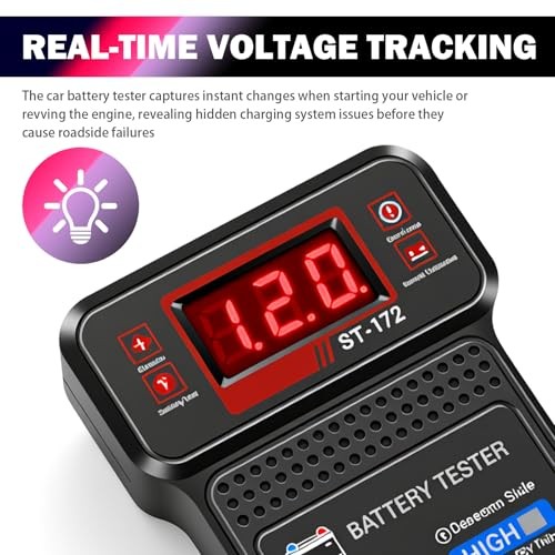 Battery Tester with LED Indicator & LCD Display - 12V Car Battery Load Tester