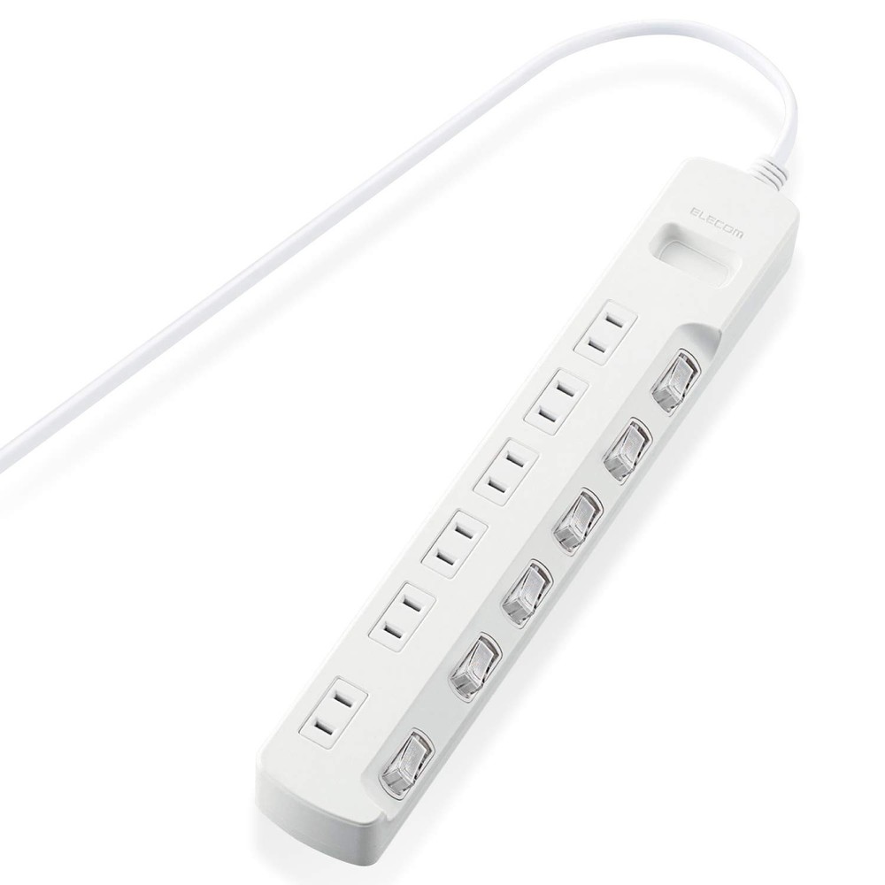 ELECOM Power Strip, Individual Switches, Energy Saving, Dustproof Shutter, Swing