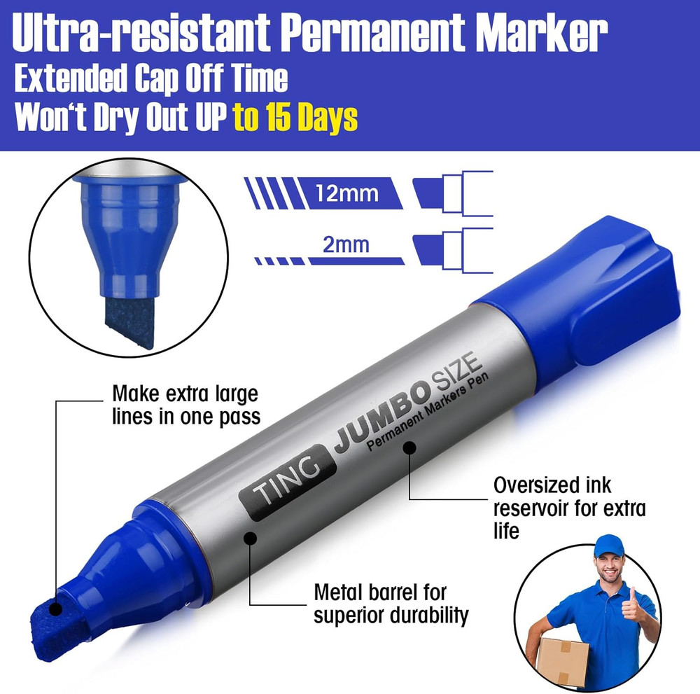 32 Pcs Jumbo Permanent Markers Bulk Large Chisel Tip Permanent Markers Waterproo