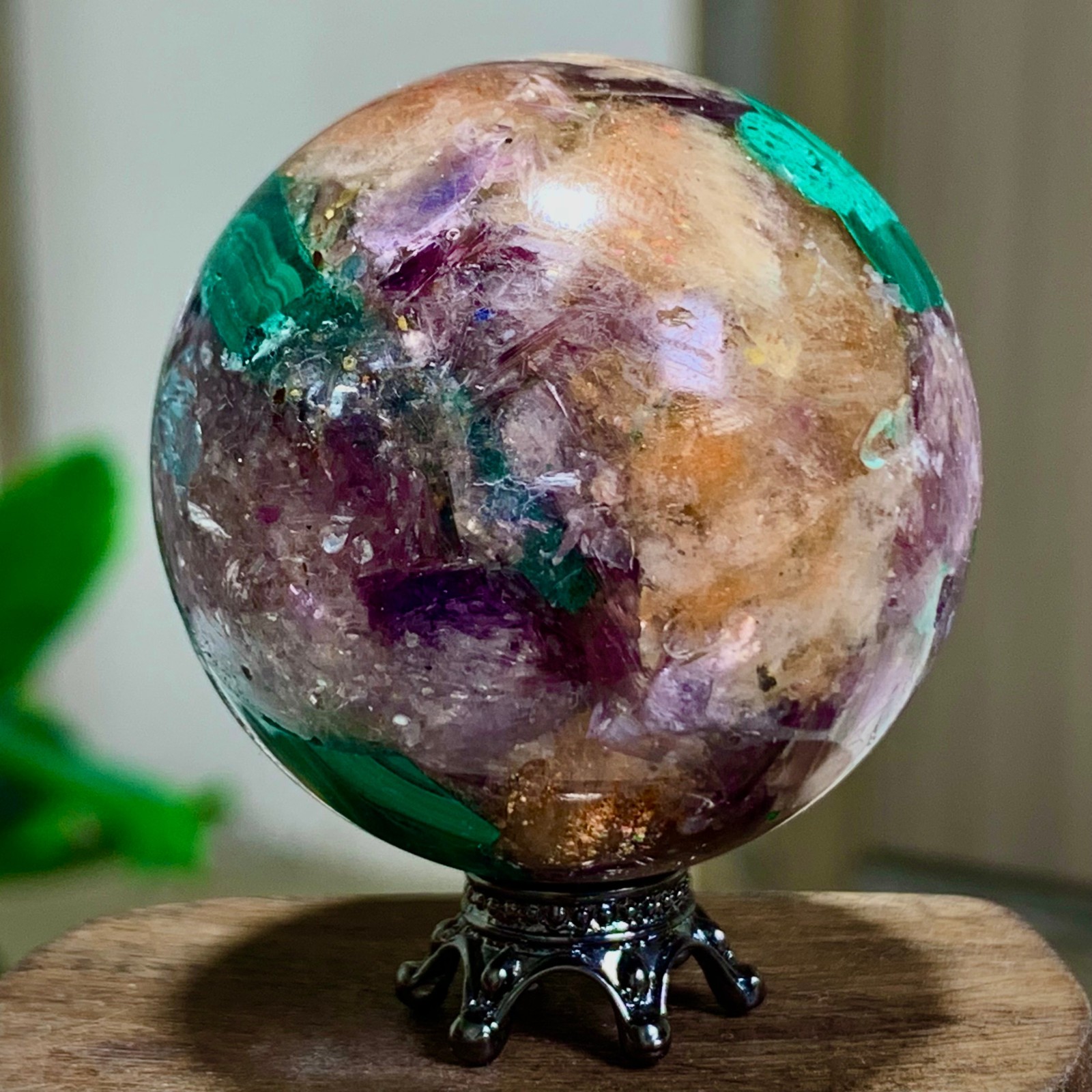 94G Newly discovered rare malachite purple mica symbiotic sphere restoration