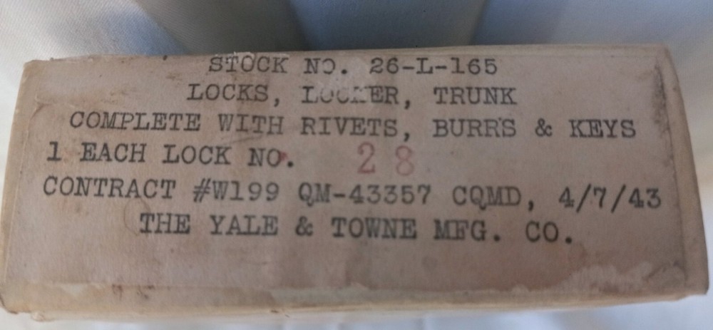 1943 Yale & Towne MFG. Military Locker Trunk Lock w/ Keys Rivets + Box