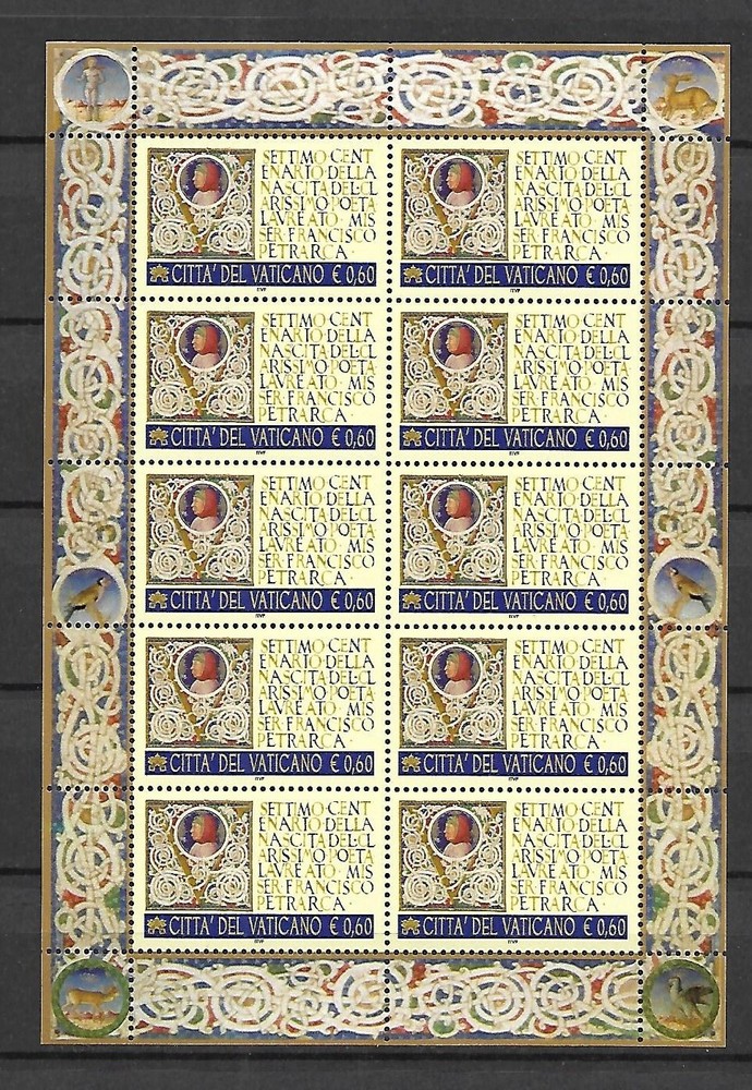(FS404) Vatican 2004 Francesco Petrarca Full Sheets MNH