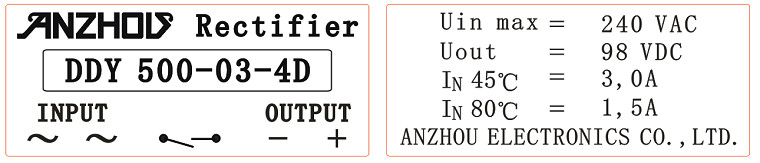 1pcs DDY 500-03-4D UIN MAX 240VAC UOUT 98VDC Rectifier