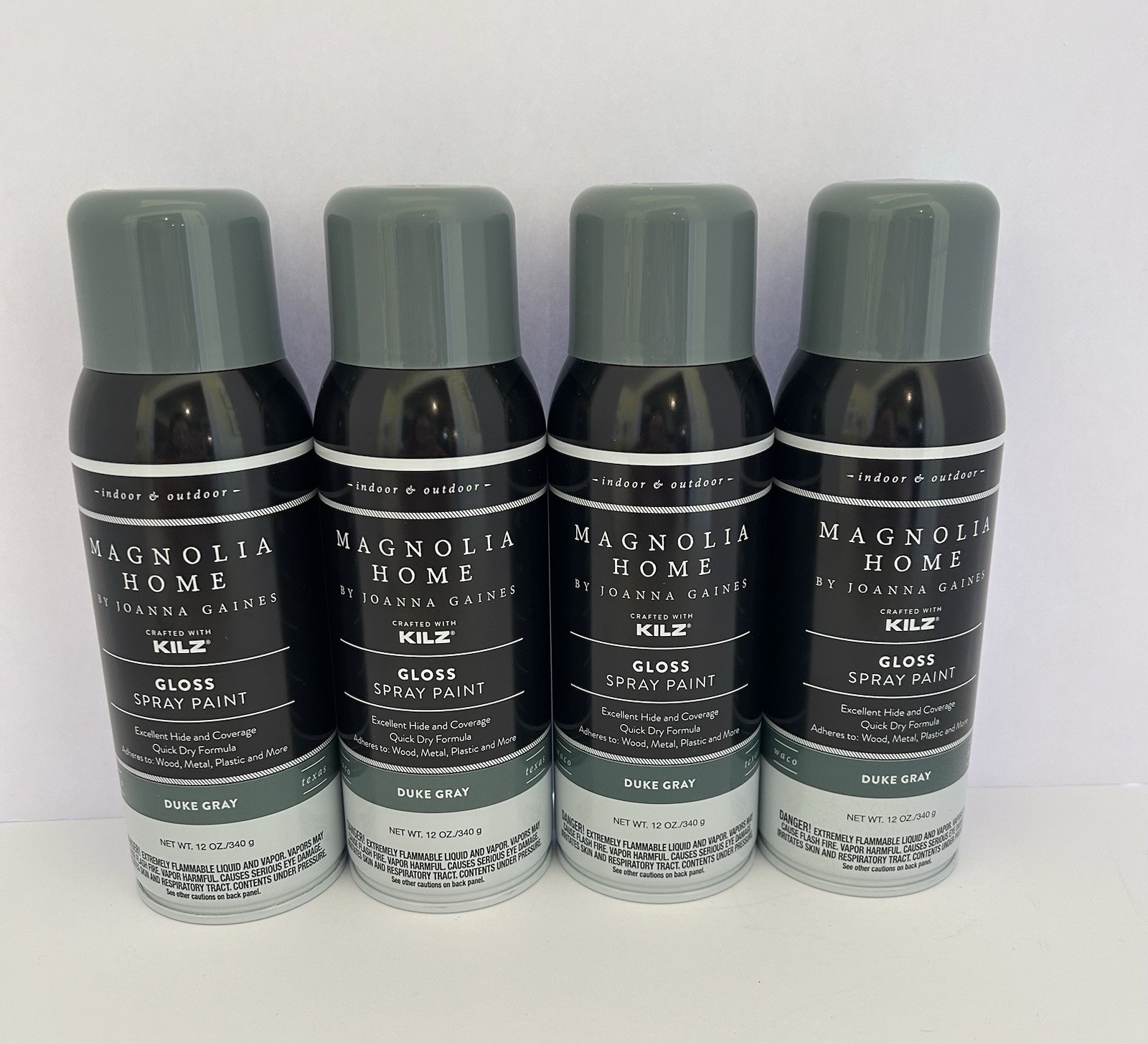 SET OF 4 Magnolia Home by Joanna Gaines Kilz Gloss Spray Paint ~ DUKE GRAY  12oz