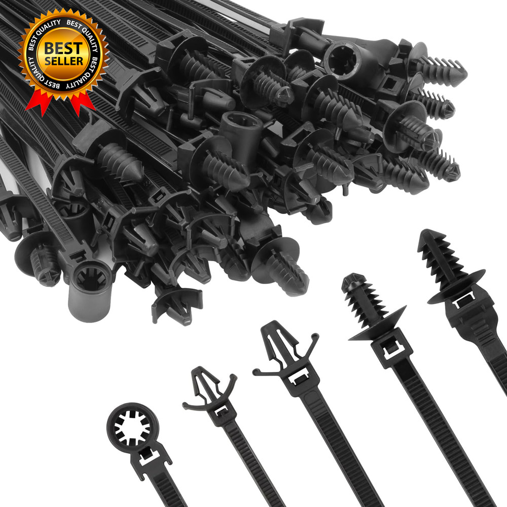 110 PCS Automotive Installation Black Push Mount Cable Zip