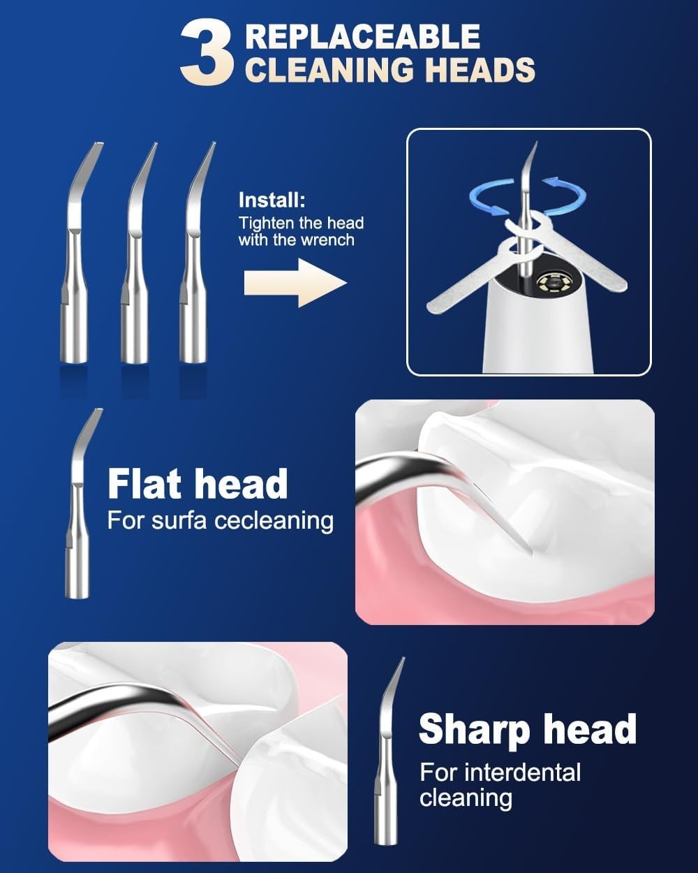 Electric Ultrasonic Dental Calculus Tooth Cleaner LED Scaler Plaque Remover Tool