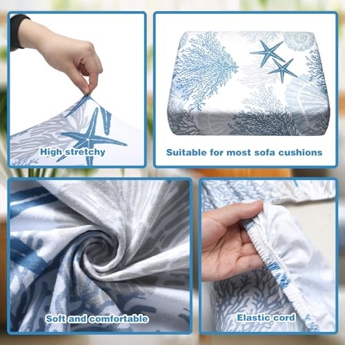 8 Pcs Summer Sofa Cushion Cover Patio Stretch Beach Outdoort Cushions Sea