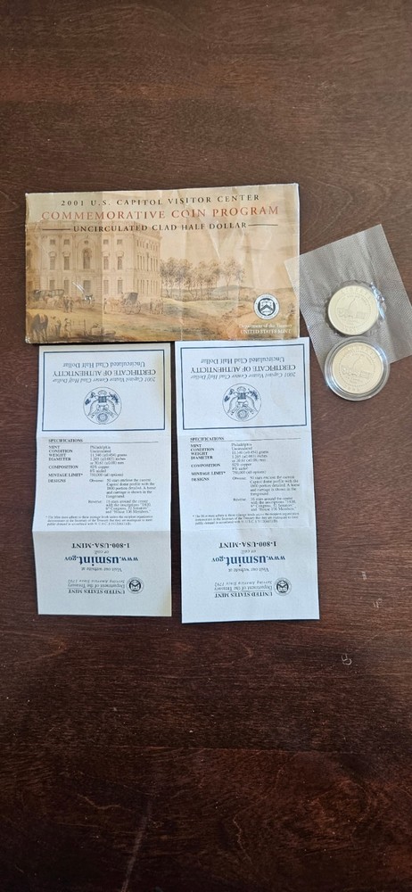 2001 US Capitol Visitor Center Commemorative Coin Program Two Coins Uncirculated