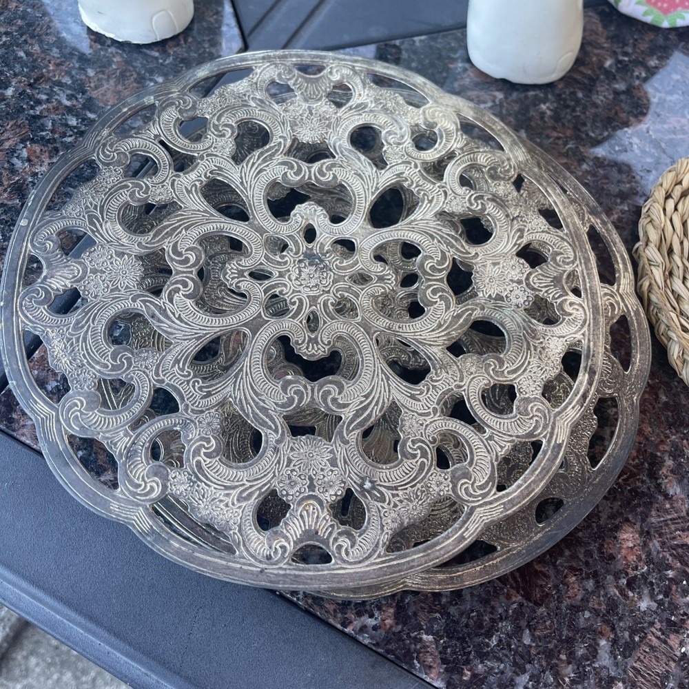 Vintage Sheffield Silver-Plated Trivets – Ornate Pierced Design – Set of 2