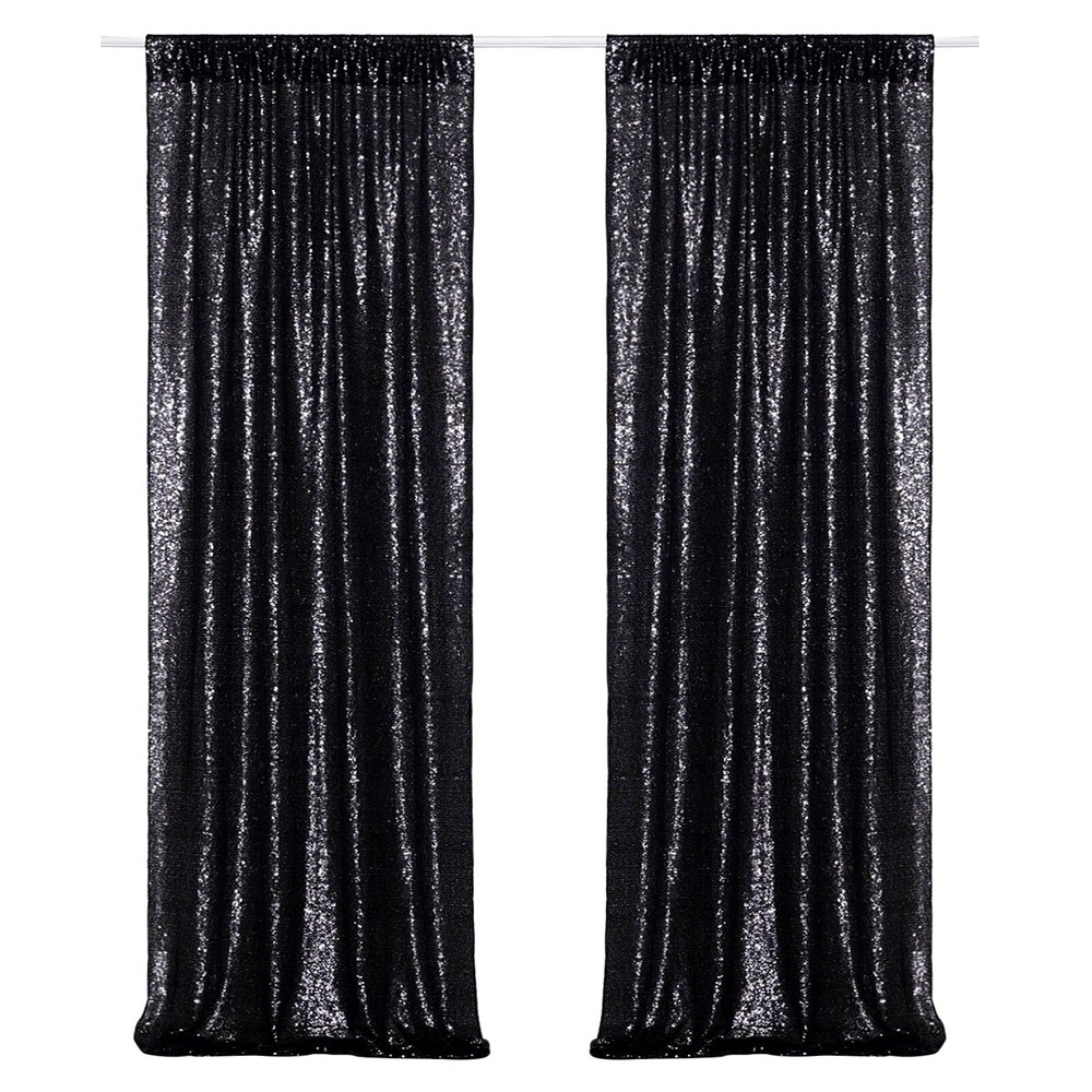 Black Sequin Backdrop Curtains 2 Panels Black Sequin Backdrop 2FTx8FT Sequin ...