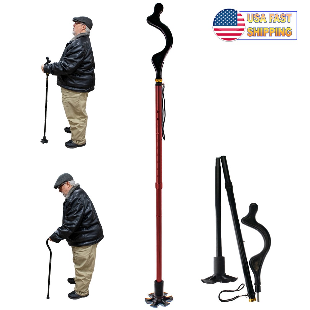Posture Correction Walking Stick Cane - Self Standing Adjustable Height Foldable