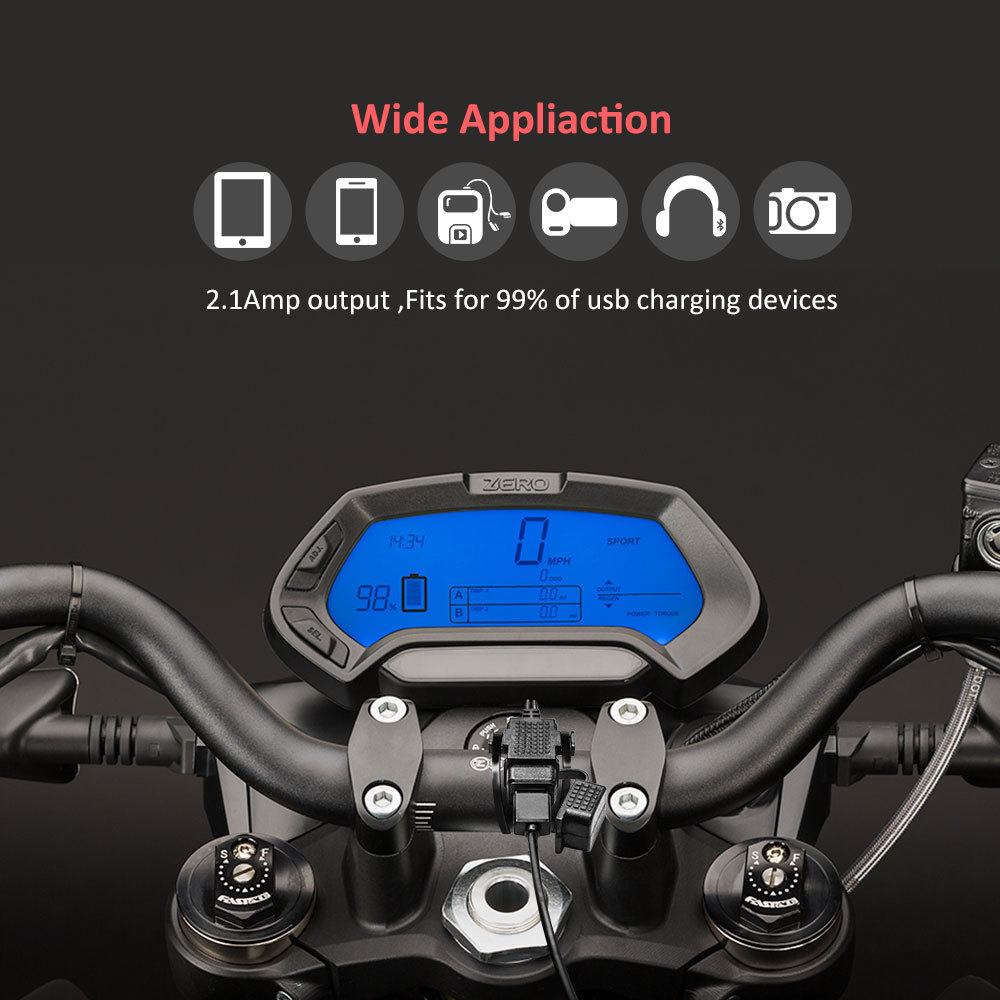 Waterproof Motorcycle SAE to USB Cable Adapter 2.1A Phone GPS USB Charger Outlet