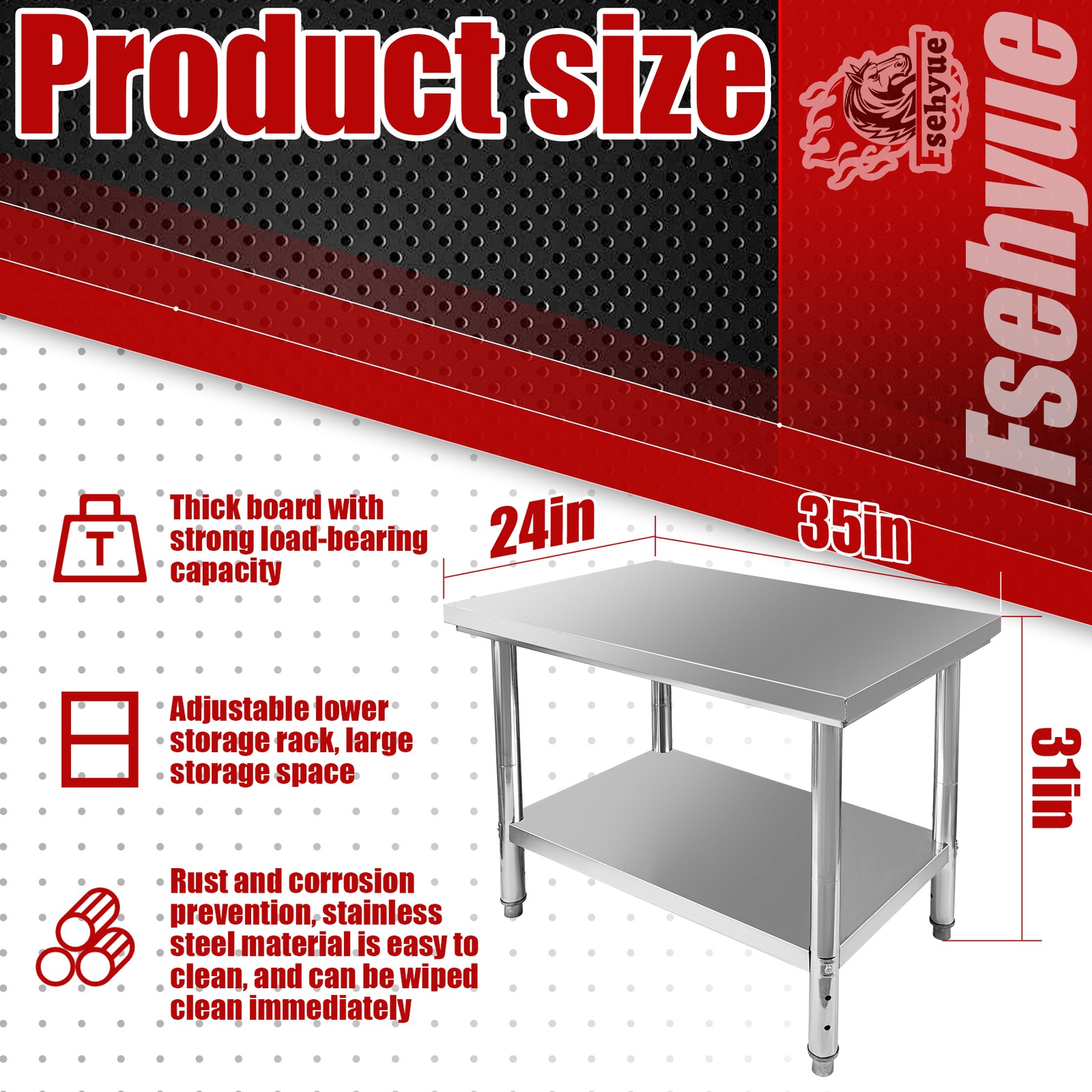 35.4"x 23.6"x 31.5" Commercial Kitchen Prep & Metal Work Table Stainless Steel