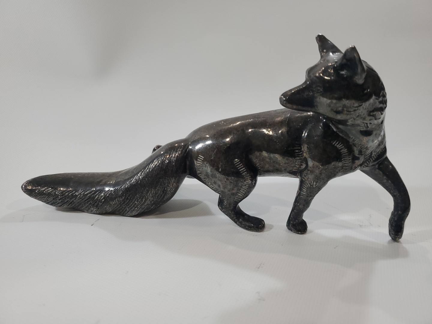 Vintage ALMAZAN Silver Plate Brass Fox Shaped Figurine 8" HEAVY Made In Spain