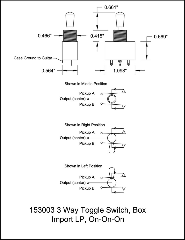 Switch Toggle 3 Way Box with Black Knob Import Version 153003BK
