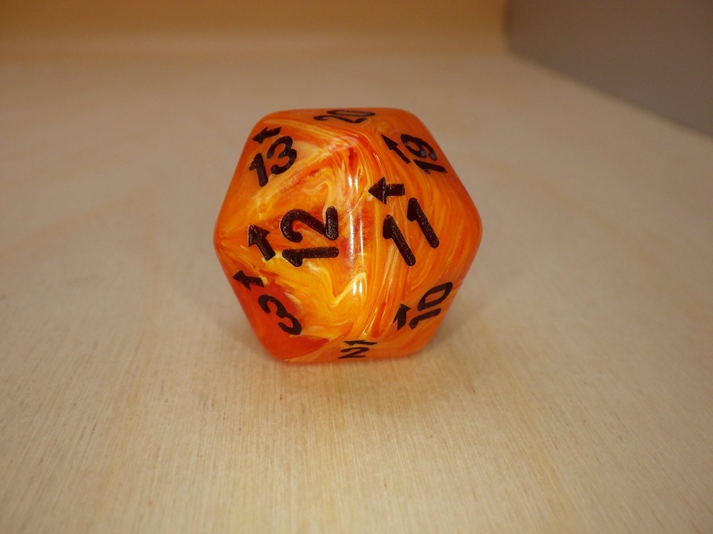 Orange Black Jumbo 26mm Vortex Countdown & Countup D20 (Twenty-Sided) Dice