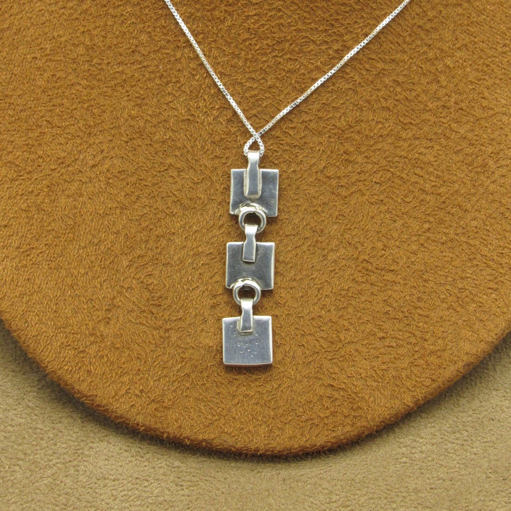 Sterling Silver Three Vertical Squares Pendant Necklace