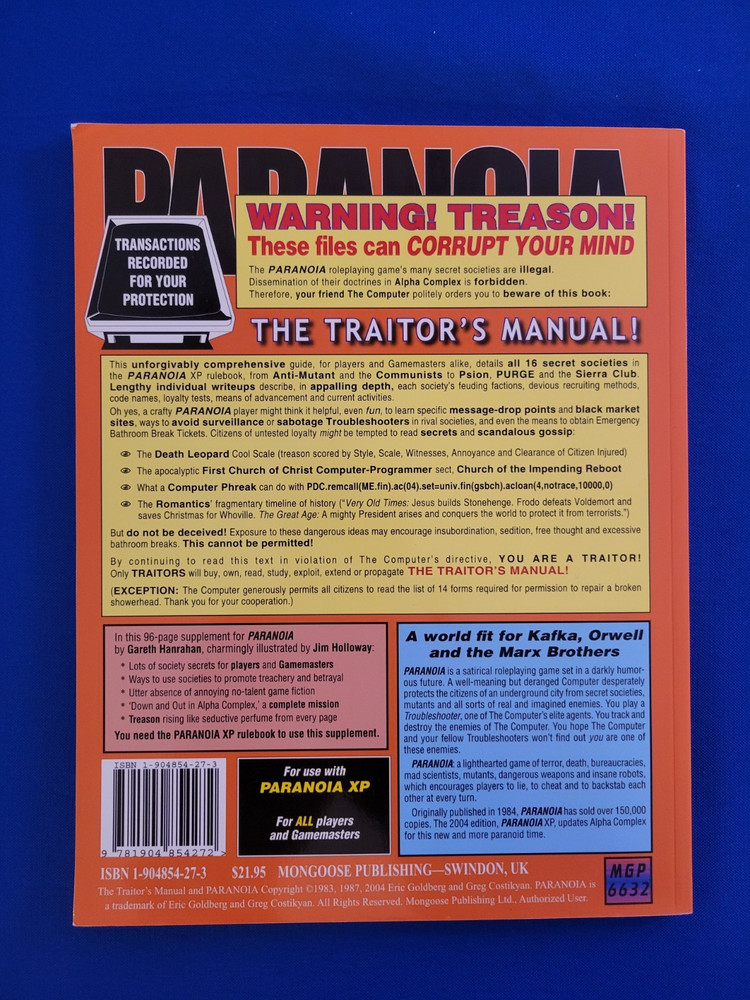 Paranoia The Traitor's Manual - Mongoose