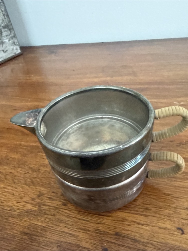 Unique Vintage 2 Piece SIlverplate Stackable Creamer And Mug