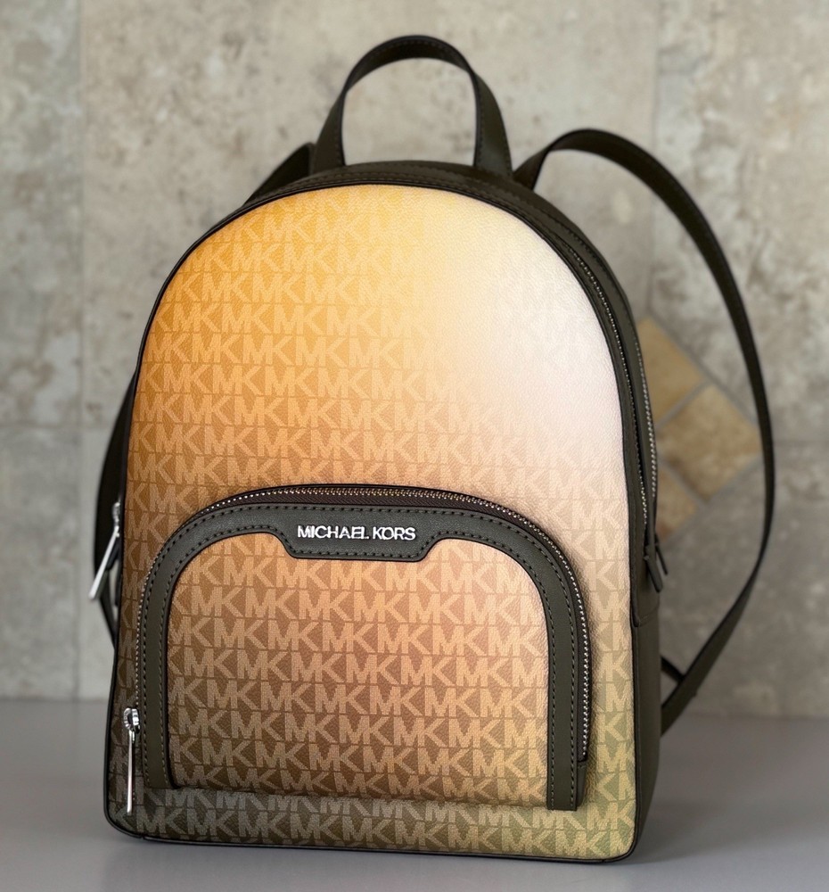 Michael Kors Jaycee Medium Zip Pocket Backpack MK Ombre Olive Multi