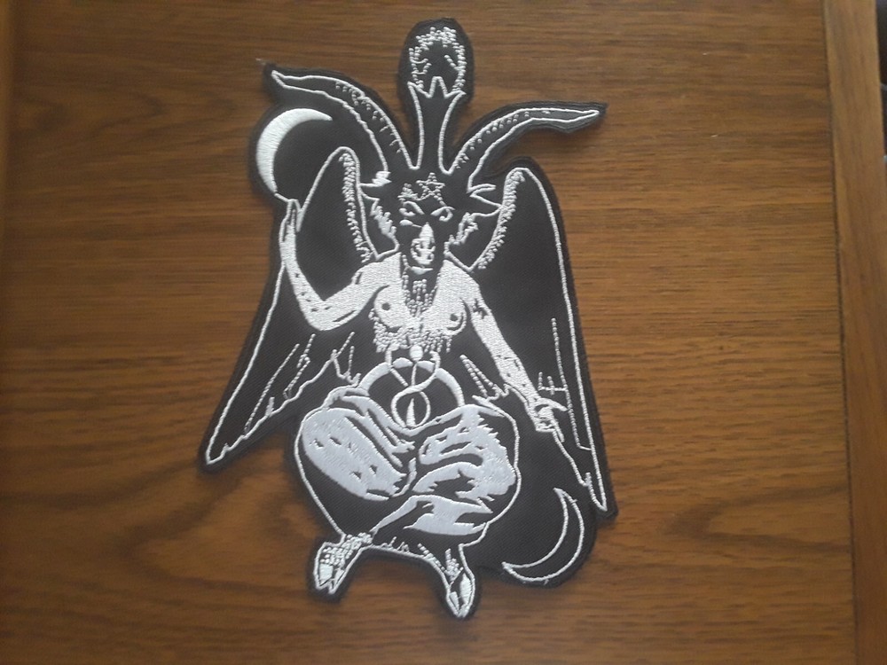 BAPHOMET, IRON ON WHITE EMBROIDERED PATCH