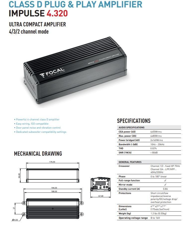 Focal IMPULSE4.320 Integration 4 Channel Amplifier Class D Power Amp IMPULSE ...