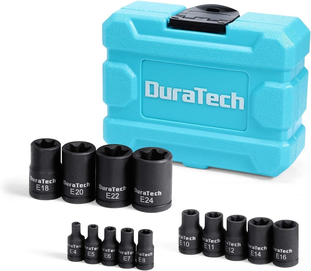 DURATECH 14PC External Star Impact Socket Set w/Case E4 to E24 1/4''3/8''1/2''