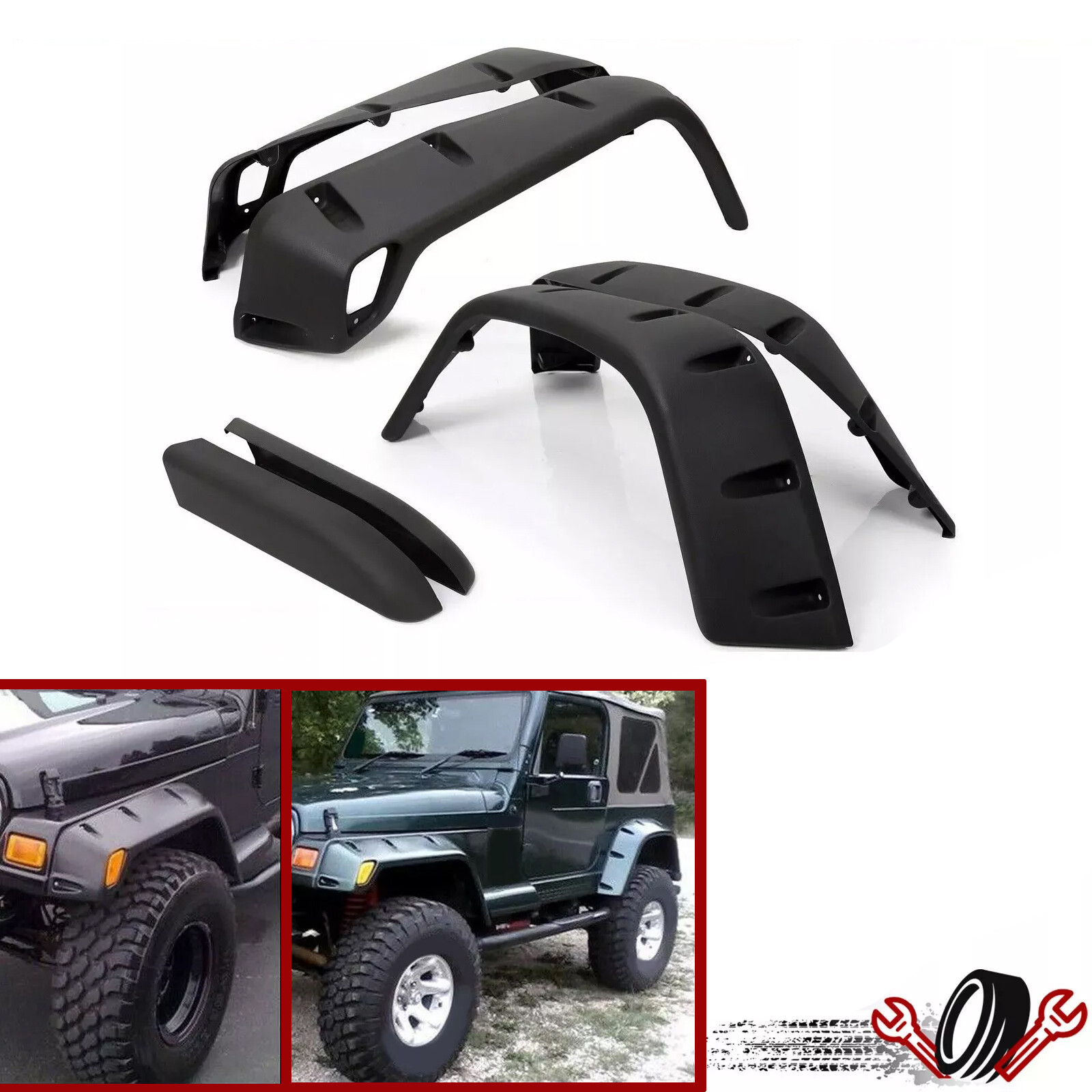 For Jeep Wrangler TJ 97-06 7" Wide Pocket Extended Fender Flares Kit Black 6pcs
