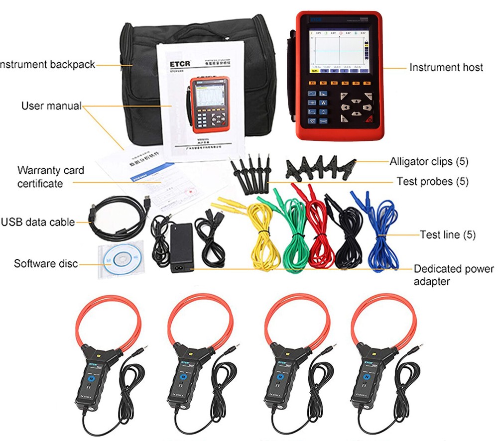 3 Phase Power Quality Analyzer Power Energy Voltage Current Meter with 10A~6000A