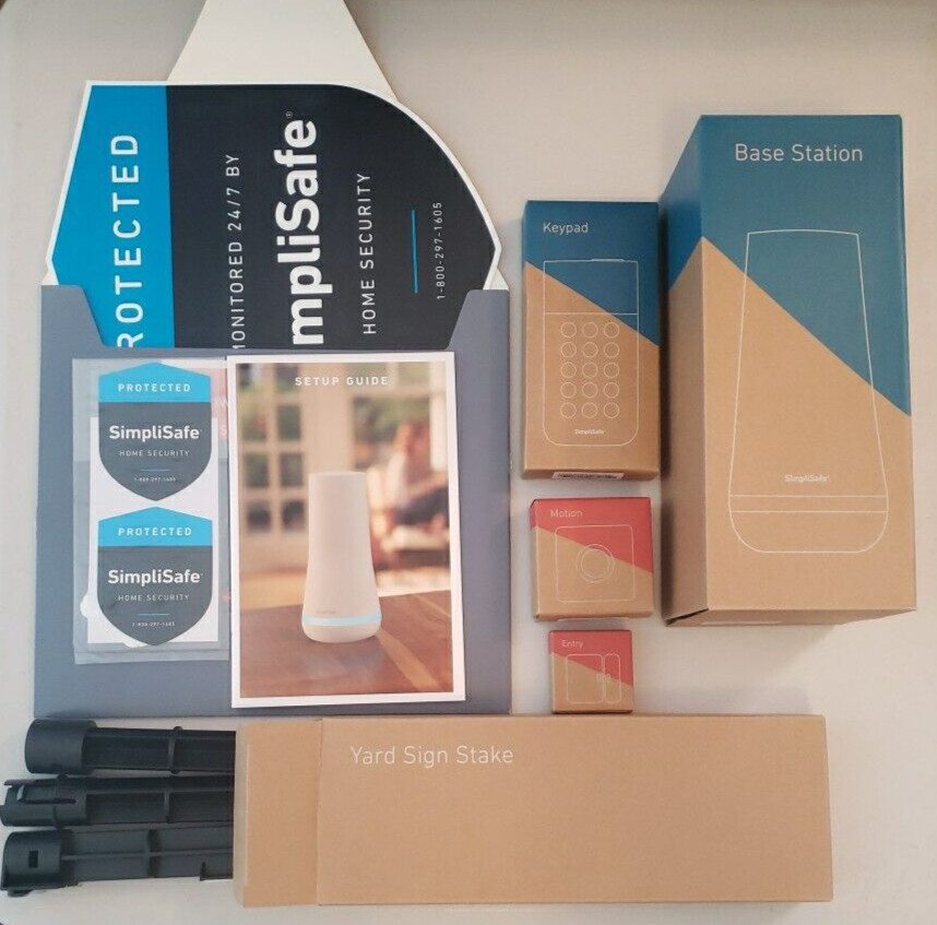 SIMPLI SAFE HOME INDOOR SECURITY SYSTEM.  4 piece system with manual