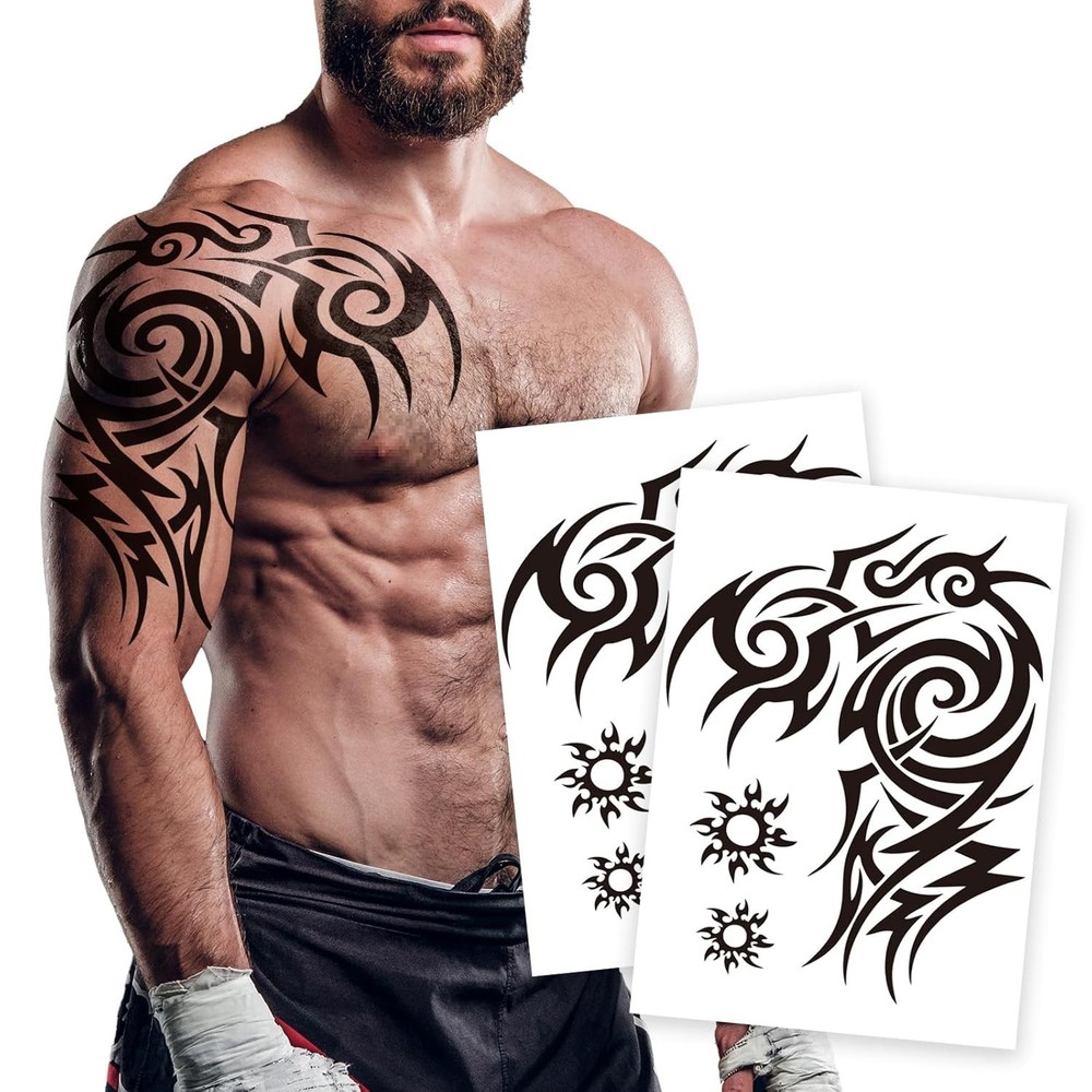 2 Sheets Large Totem Temporary Tattoos for Men and Large, (2 Sheets)