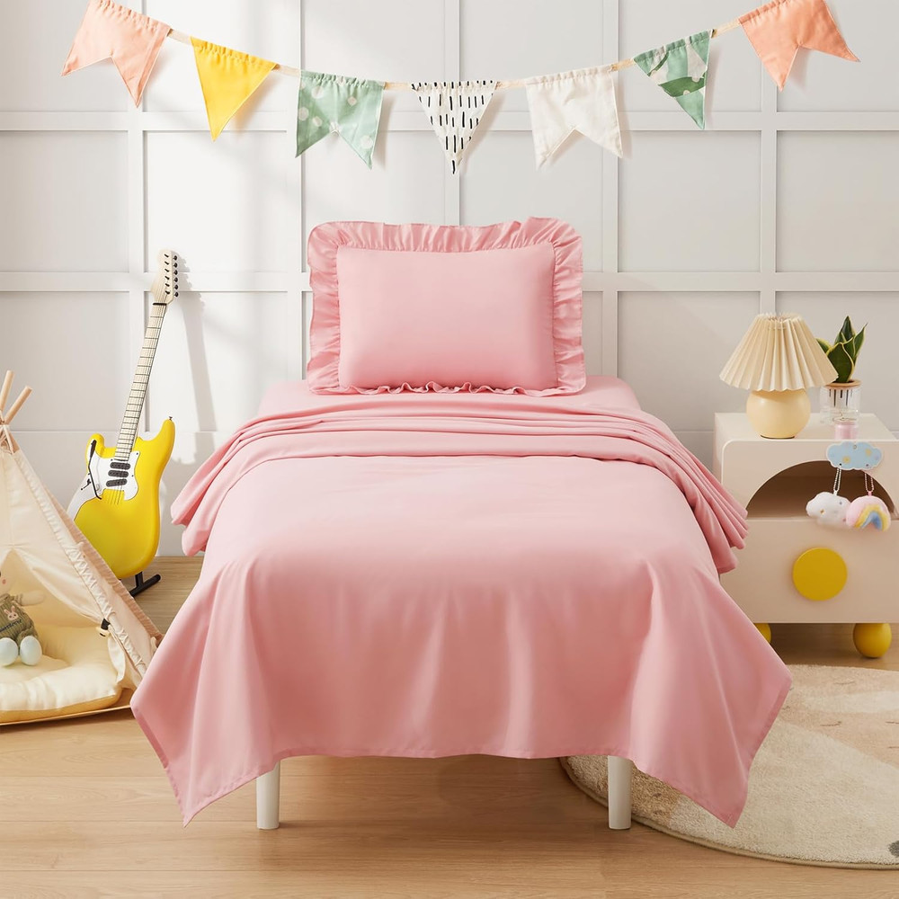 3 Piece Toddler Sheet Set Microfiber, Includes a Flat Sheet, a Fitted Sheet and