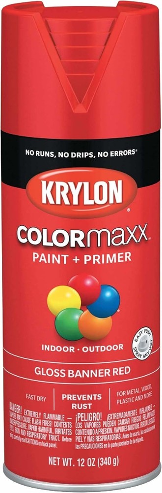 Versatile 12oz Gloss Red Spray Paint & Primer - Rust Protection for All Surfaces