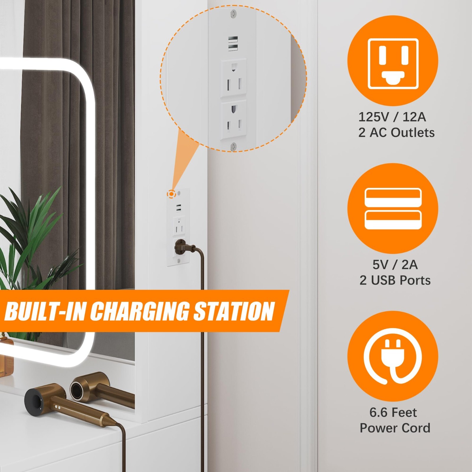 Vanity Desk Makeup Dressing Table Set w/ 4 Drawers Sliding Mirror and LED Lights