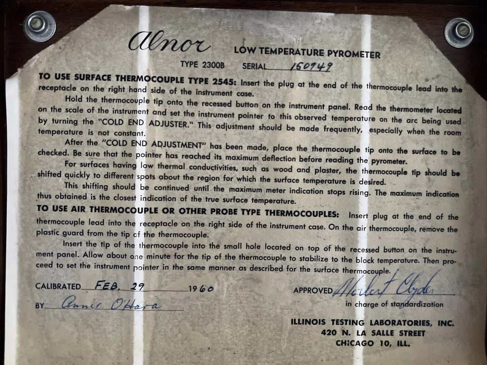 ALNOR Type 2300B Cold Junction LOW Temperature Pyrometer - Probe