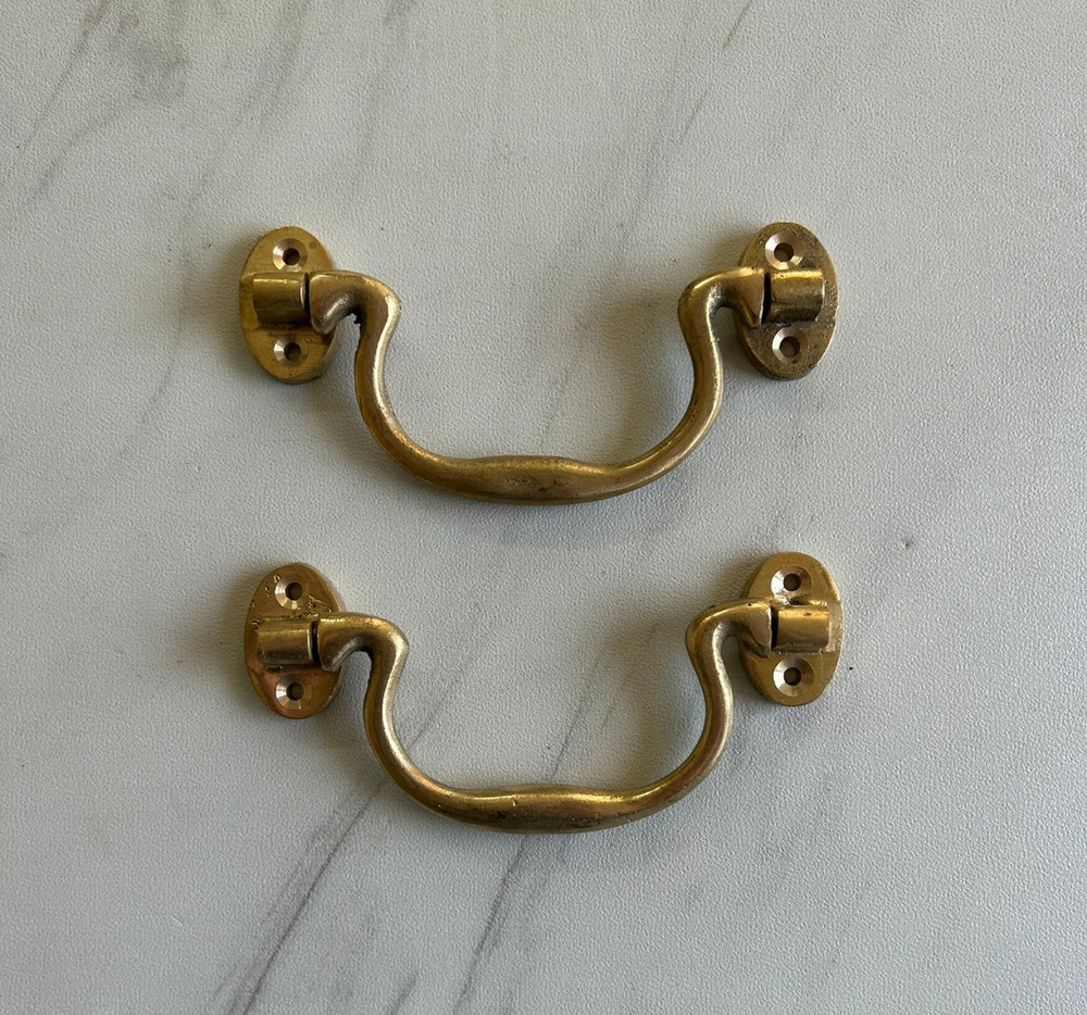Vtg Victorian Style Brass Cabinet Drawer Door Drop Loop Handle Knob Pull 2pcs