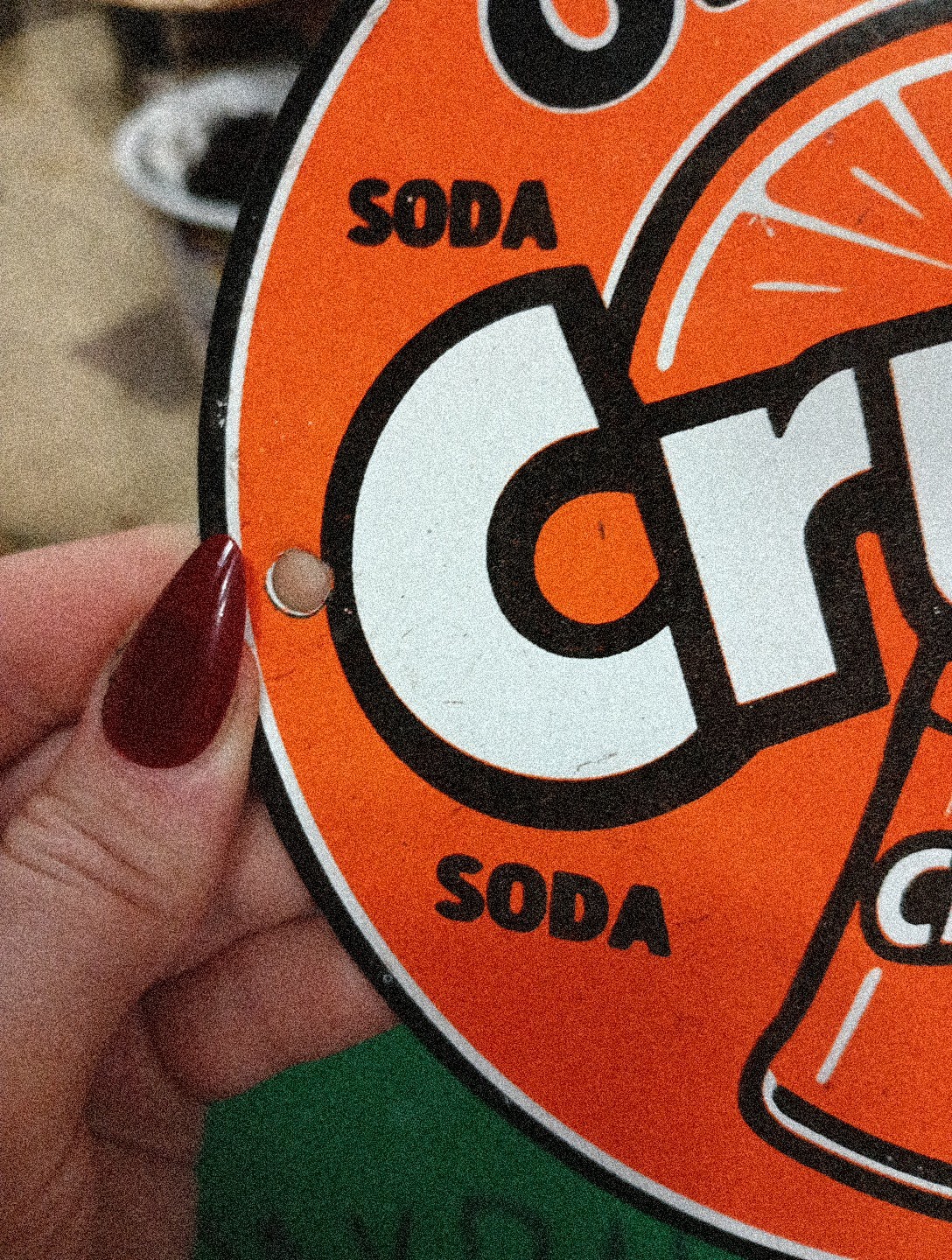 Round Porcelain Orange Crush Soda Sign