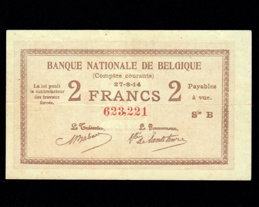 Belgium 2 Francs 1914   P-82  VF