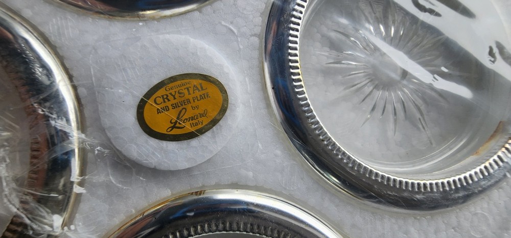Vintage Leonard Silverplate Crystal Coasters (4)