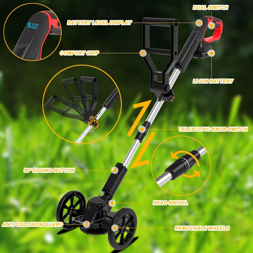 Electric Cordless Weed Wacker Eater Battery Powered, Stringless Weed Trimmer ...