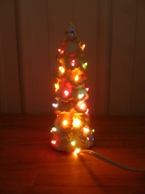 C-0901-1 Thin Lighted 8 1/4" Christmas tree w/ Light kit & Bulbs Ceramic Bisque