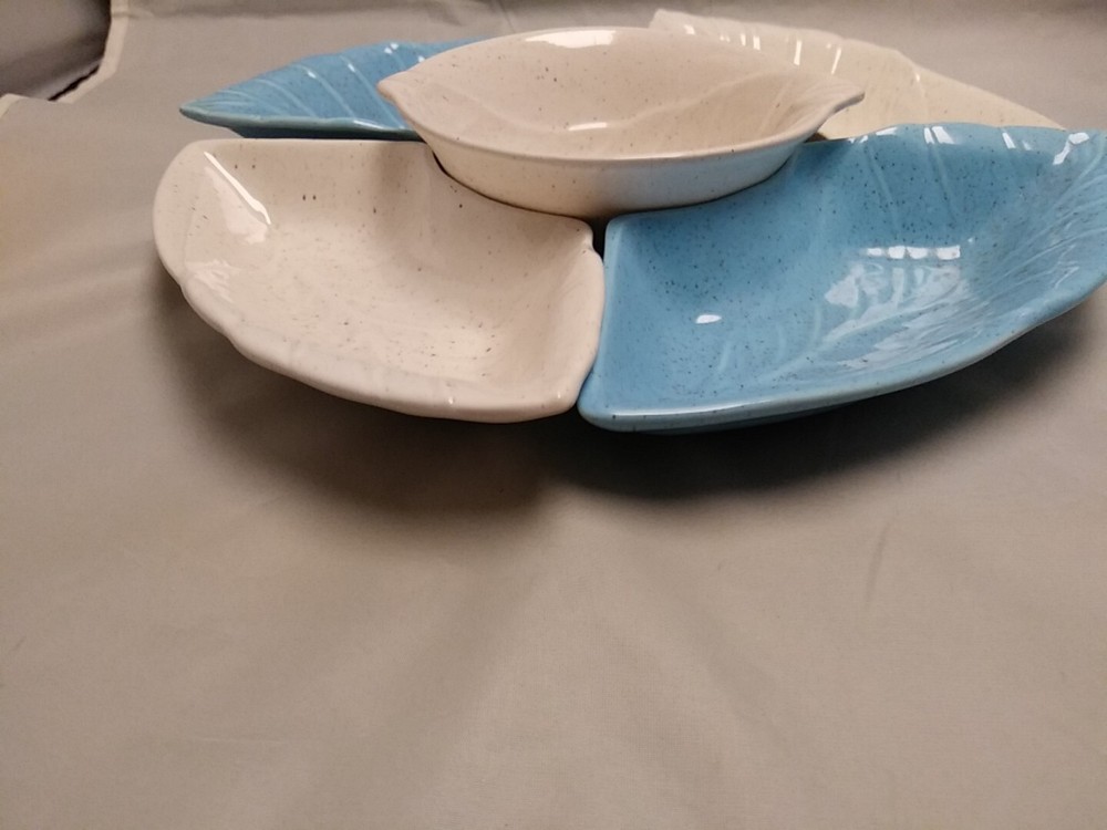 California Pottery Five-piece Appetizer Set Aqua And Ivory