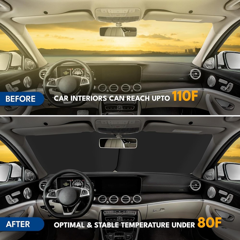 2Pcs Car Foldable Windshield Sun Shade SUV Front Window Interior Sun Protection