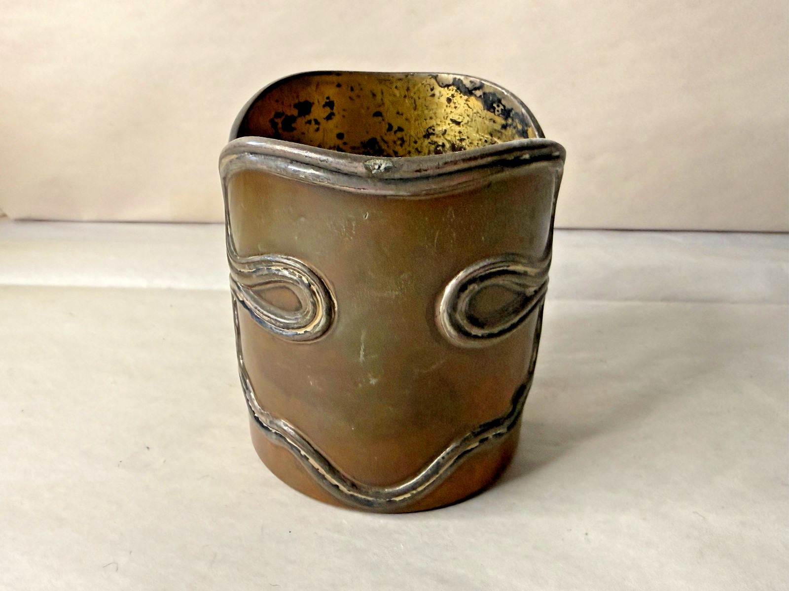 Antique Wilcox Silverplate & Copper Art Nouveau Mixed Metal Pen Holder 7529 Gilt