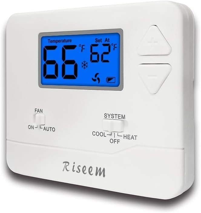Battery-Powered Blue Backlight Thermostat for Single-Stage Systems, Easy Control