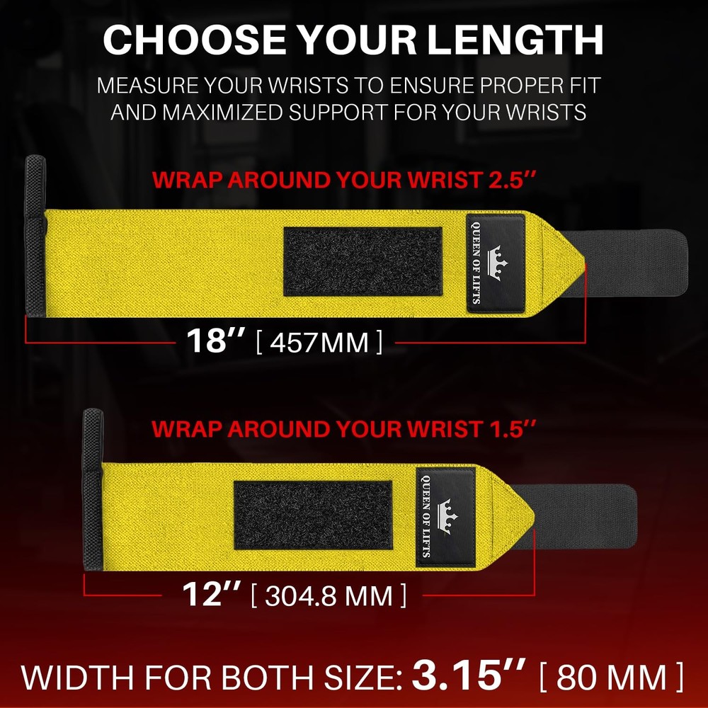 Weightlifting Wrist Wraps with Thumb Loop – Yellow – Beast Mode – 18 inch – H...