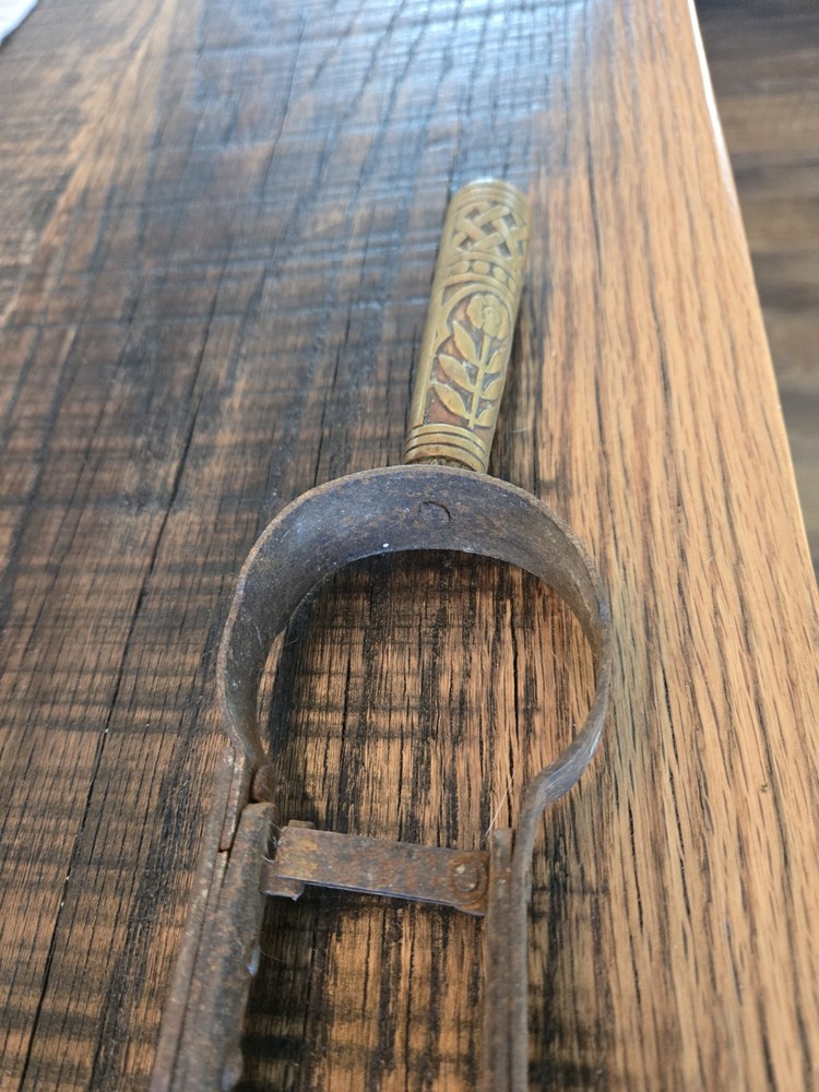 Vintage Log Or Blacksmith Tongs. Brass Handle.